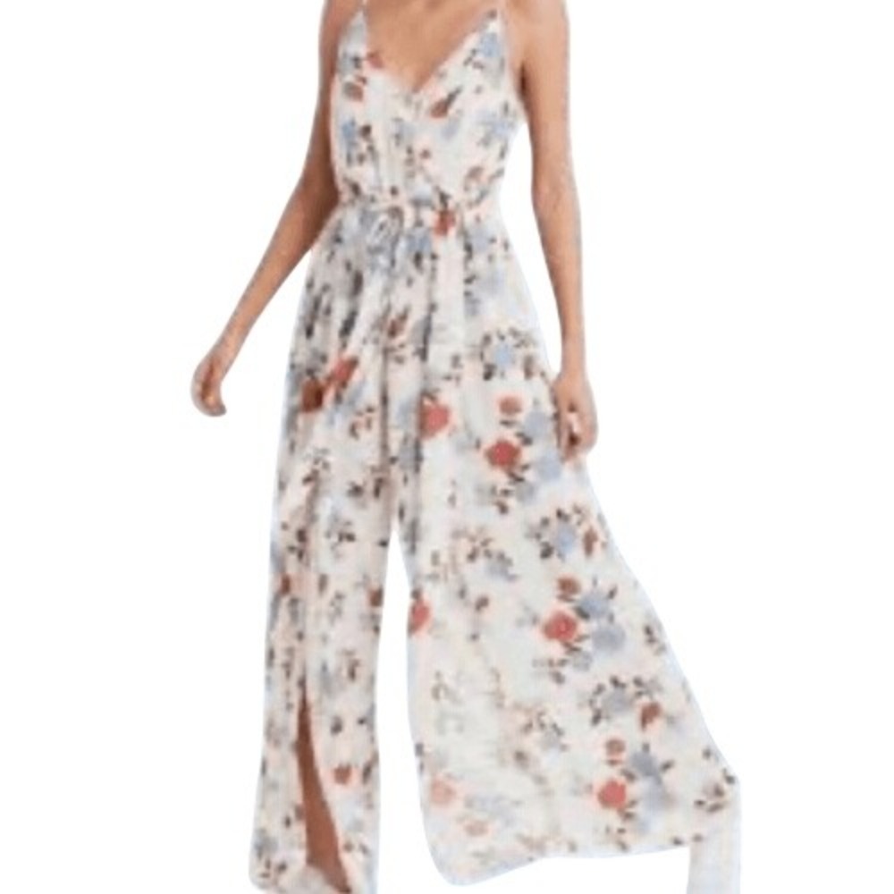 American Eagle Outfitters Floral Spaghetti Strap Jumpsuit Slit Leg Size 12